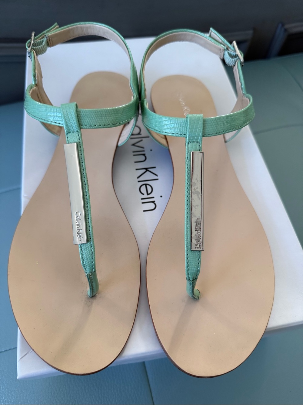 Calvin Klein Mint Green T-Strap Women's Sandals - 8.5 M
